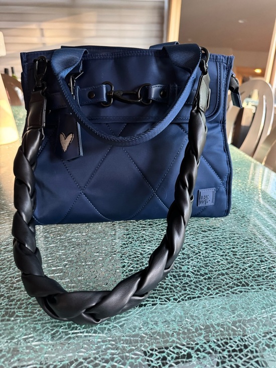 Ihkwip Handbags - IHKWIP Navy Quilted Tote Bag with Braided Strap